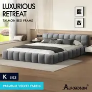 ALFORDSON Bed Frame King Size Tufted Headboard Foundation Grey Velvet TALMON