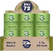 Essentials Ultra Soft Organic Bamboo Toilet Paper, Extra Thick 3 Ply Chemical Free Tissue Paper, Non Toxic, and PFAS Free, Sustainable Septic Safe Toilet Paper by GoTo Wipes (350 Sheets, 24, Pack)