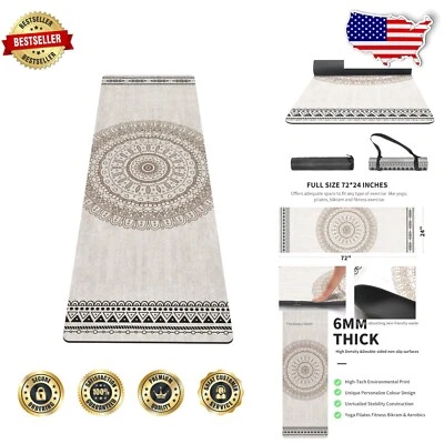 Stylish Non-Slip Yoga & Pilates Mat - Extra Thick 72"x24" with Eco-Friendly TPE