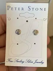 Vintage NEW Old Stock Nautical Peter Stone Shell Earrings Sterling Silver 925