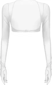 [GRRKDFQ] Women's Lingerie Sets See-Through Mesh Long Sleeve Open Front Tops