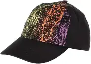 Neon Baseball Cap Black Retro 80's Fancy Dress Halloween Adult Costume Accessory