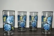 LIBBEY GLASS BLUE HYDRANGEAS 16oz. CLEAR 4 DRINKING GLASSES MADE IN MEXICO NWT