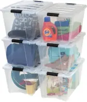 IRIS USA 54 Qt Stackable Plastic Storage Bins with Lids, 6 Pack - BPA-Free