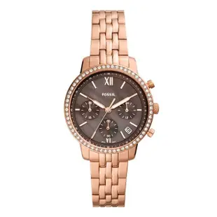 【FOSSIL】Neutra 玫瑰色晶鑽三眼計時咖啡面女錶-36mm(ES5218)