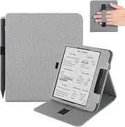 [Vakarey] for Kobo Libra Colour Case with Pen Holder,Sleep Cover for Kobo Libra 2 Case with Hand Strap,Gray