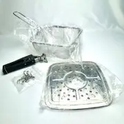 New Square 7.75” X 7.75” Deep Fry Basket, Pan Grip Handle, Steamer Roaster Tray