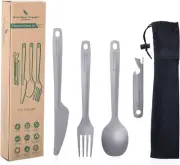 Titanium Cutlery Set Ultralight Utility Flatware Utensil 4 Pcs Set Spoon Fork Kn