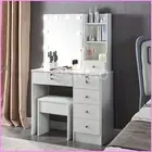 Dressing Table with Mirror and Stool Vanity Makeup Desk with 10 LED & 6 Drawers