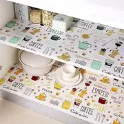 wolpin cartoon Anti-Slip Kitchen Cabinet Drawer Shelf Mat Liner Sheets (45 cm x 3 M Roll) Waterproof Strong Table Mat EVA for Fridge Mat Textured Multipurpose (White Printed, Ethylene Vinyl Acetate)