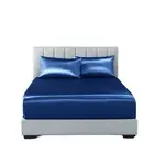 Royal Comfort Satin Sheet Set 3 Piece Fitted Pillowcase Soft King Navy Blue fabr