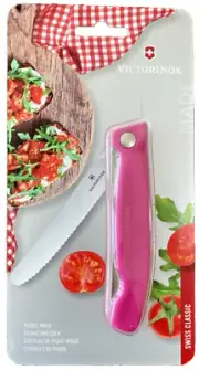 Victorinox Swiss Classic Picnic Knife, Wavy Edge, Foldable, Lightweight, Pink