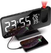 Projection Alarm Clock for Bedroom Digital Clock with 180° Rotatable Projector