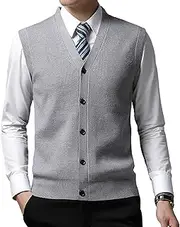[Gsywaipei] Men's Wool Cardigan Vest Lightweight Sleeveless Pullover Knitted Mens Tank V-Neck Casual Button Knit Vests, Light Gray, M