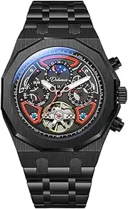 [DAXIAOYU] Men Sport Tourbillon Automatic Mechanical Watches Multifunction Dial Moon Phase Week Date Display Watch Stainless Steel Case Rubber Strap Luminous Watches