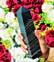 Large 225MM Natural Black Zebra Jasper Chakra Stone Metaphysical Healing Tower