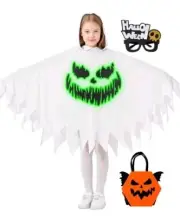 Kids Halloween White Ghost Glow in the Dark Cloak / Poncho Costumes Size Small