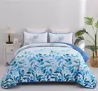 Blue Patchwork Coverlet Set-Floral Bedspread Sets (3Pcs)