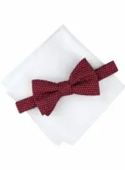 $65 Alfani Men's Red Madison Dot Pre-Tied Adjustable Bowtie & Pocket Square Set