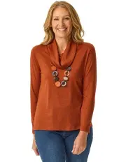 [Fella Hamilton] Hedrena Cowl Neck Long Sleeve Top in in Russet