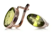 Unique Russian style Vintage Rose pink 14k 585 gold peridot earrings vec001