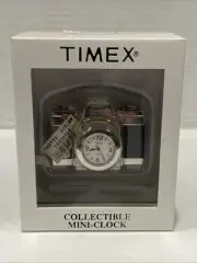 Vintage Timex Collectible Mini Clock, Paper Weight, Silver and Black Camera