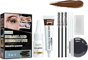 Semi-Permanent Eyebrow and Eyelash Dye Kit Smudge-Proof Eyebrow Eyelash Set Long-Lasting Color Sweat-Proof Easy to Use Dark Brown