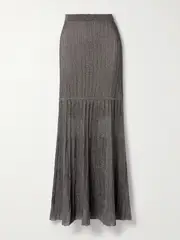 [Adam Lippes] Adam Lippes - Metallic Ribbed-knit Maxi Skirt - Taupe - small small Brown