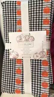 Set of 8 SHABBY CHIC Napkins 20"X20" Halloween Fall Pumpkin black & white Check