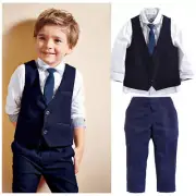 New Baby Kids Boys Tuxedo Suit Shirt Waistcoat Tie Pants Formal Outfits Clothes