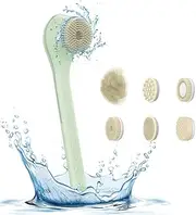 Electric Body Brush Back Scrubber for Shower Type-C Rechargeable IPX7 3 Gears 6-in-1 Shower Brush Heads Cordl Exfoliating Bath Brush with Long Handle Deep Cleansing for Shower Bathing Green