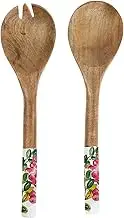 Boston International Salad Server Utensil Set Mango Wood and Enamel Serving Fork and Spoon, 12", Cranberry Wreath