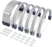 Sirlyr Pre-Bend PSU Extension Cables - Custom Sleeved Power Supply Cable Mod for PC Build 16AWG 24Pin ATX /8 (4+4) Pin EPS CPU Cable /8 (6+2) Pin PCI-E GPU PSU Cables 6PCS Silver