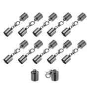 10Sets 9mm Leather Cord End Caps with Lobster Claw Clasps, Metallic Black