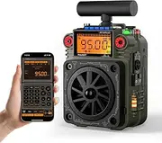 Raddy RF750 Plus AM FM SW Shortwave Radio with NOAA Alert, Portable Mini Radio with APP Control, 297 Preset Stations, Replaceable Battery, T-Type Antenna, SOS Alarm for Camping, Emergency(Army Green)