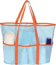 [ZCOINS] Mesh Beach Tote Bag Foldable Sandproof Extra Large Beach Bag with 8 Pocket for Women Lightweight Beach Bag for Swimming Family Cruise Essentials Vacation Pool Shopping Travel Gym Accessory
