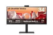 LG 34' UltraWide webcam WQHD (3440x1440) Curved IPS display with Built-in FHD webcam, USB Type-C (PD 90w) RJ 45, 2 x speakers Monitor
