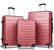 [ALFORDSON] 3PCs Hardside Luggage Set 20" 24" and 28" Pink Color Hero Series, Hardshell Suitcases Setting with TSA Lock & Wheel Spinners, Carry-on & Checked Baggages Tri-Pack