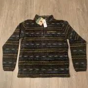 New Quicksilver Fleece Striped Print Men's Medium 1/4 Zip & Pockets Blue Yellow