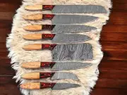 Set Of 8 Handmade Damascus Steel Chef Knives Set Kitchen Knives With Sheath