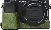 [BMAOLLONGB] A6400 Case, Handmade PU Carbon Fibre Leather Half Camera Case Bag Cover Bottom Opening Version for Sony Alpha A6400 With Hand Strap (Green)