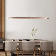 USOR Wood Linear Pendant Light LED Dimmable Chandelier Long Strip Ceiling Hanging Lamp Height Adjustable Dining Room Light for Kitchen Island Walnut Color