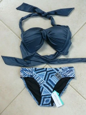 Seafolly Bikini AU 8 Shine On Blueprint Push Up Top & Desert Tribe Retro Pant