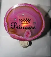 Nightlight PRINCESS on Pink Genuine Brazilian Agate Stone slice New #04