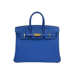 Hermes Birkin 牛皮金扣手提柏金包-25cm(I7 馬賽克藍)