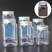 4 size Clear Plastic Screw Top Square Storage Container Jar With White Lid new