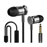 Universal Mobile Phone Wire Control Metal Earphone Stretch Line In-ear with Wheat Music Headphones-Black
