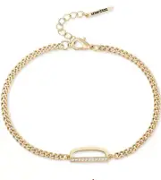 UNWRITTEN Cubic Zirconia Initial D Link Bracelet in Gold Plate