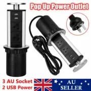 Pop Up Power Point 3 Socket Plug + 2 USB Table Home Kitchen Desk Outlet