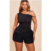 Shape Black Textured Pleat Highwaisted Mini Shorts, Black